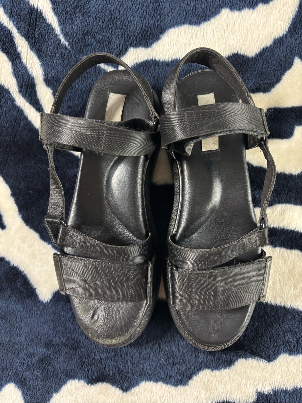 Suzanne Rae Black Nylon Velcro Platform Chunky Sandals Sz 39 or 9 US Strappy - Picture 2 of 12